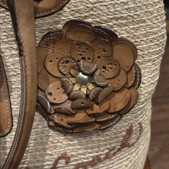 Coach Bleecker Floral Natural Straw And Leather Tote Bag, Rare - Picture 3 of 11